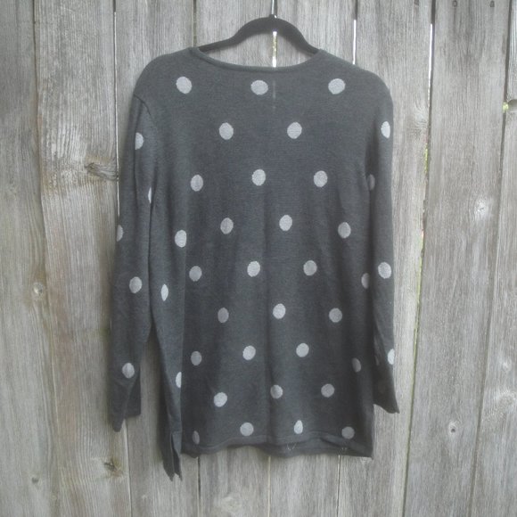 Coldwater Creek Sweater Polka Dots Gray Preppy Classic Top Size Large - Picture 2 of 2